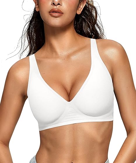 Deep V Jelly Bra No Underwire - White - S