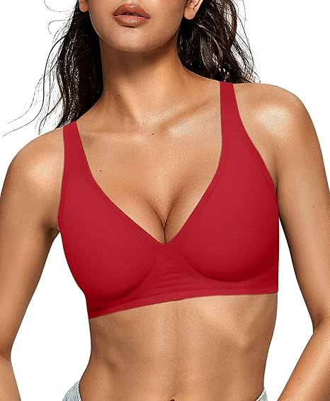 Deep V Jelly Bra No Underwire - Red - M