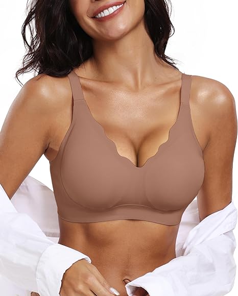 Scalloped Wireless Jelly Bra - Coffee - M