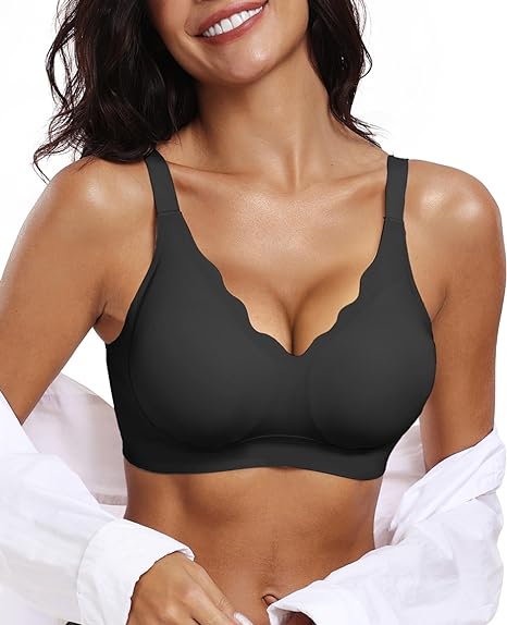 Scalloped Wireless Jelly Bra - Black - M