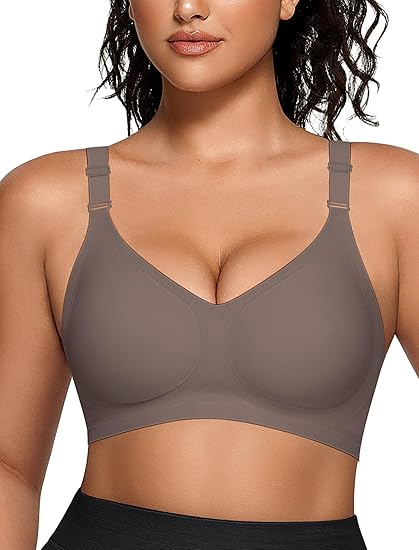 Wireless V Neck Bra with Front Adjustable Straps - Grey - M