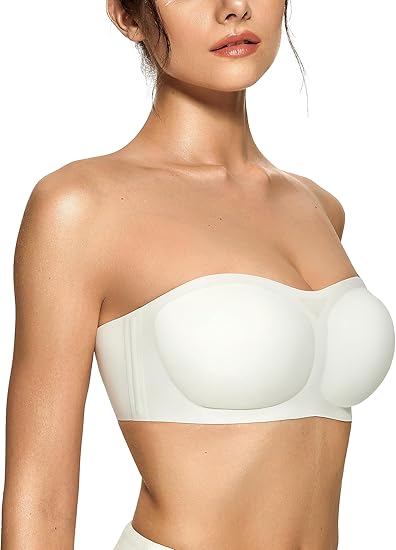 Strapless Non Slip Bandeau Jelly Bra - White - L