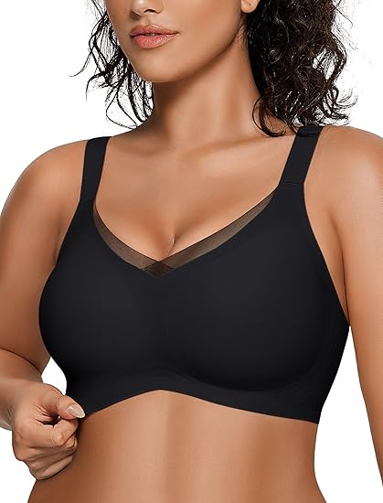 V Mesh Wireless Bras - Black - XL