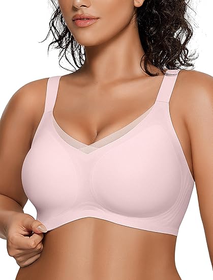 V Mesh Wireless Bras - Pink - M