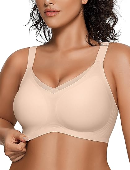 V Mesh Wireless Bras - Nude - L