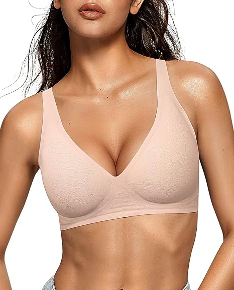 Deep V Jelly Bra No Underwire - Jacquard Nude - M