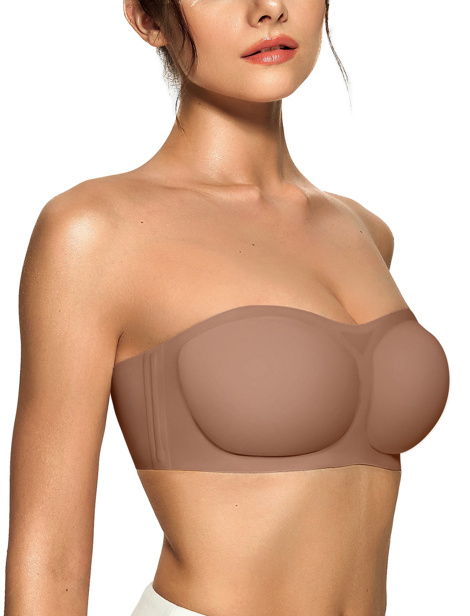Strapless Non Slip Bandeau Jelly Bra - Coffee - XS