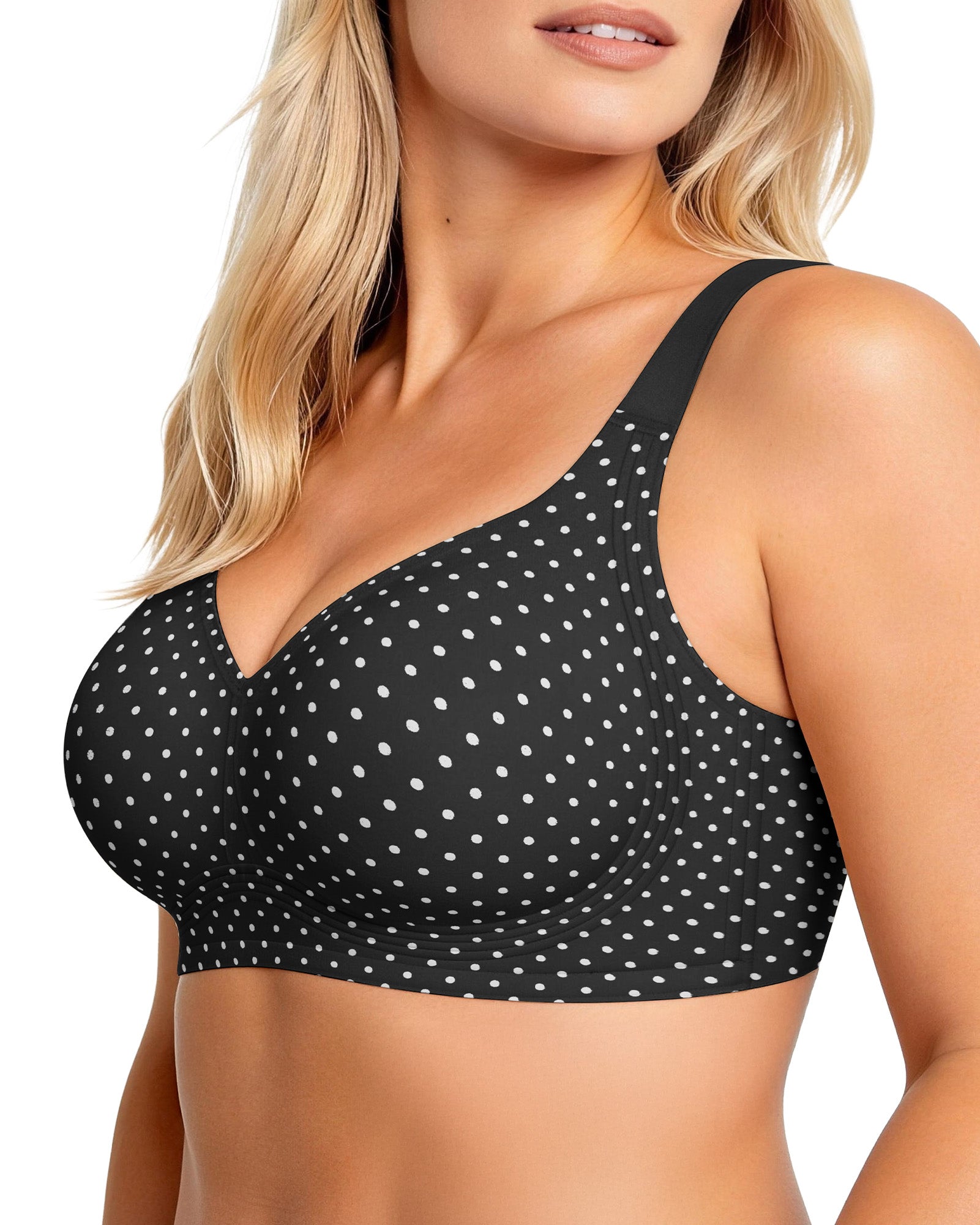 Jelly Bra Plus Size Supportive Seamless Bras - Black Polka Dot - S