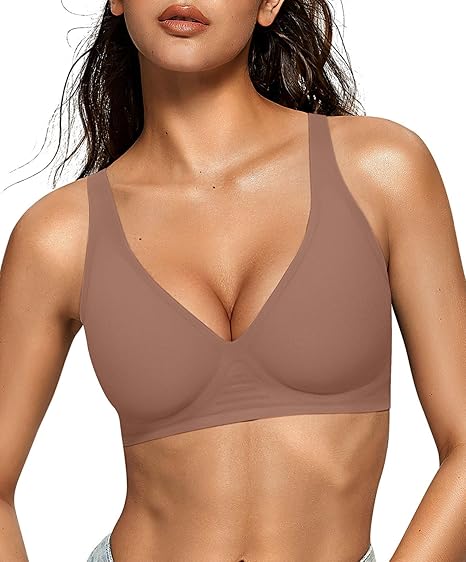 Deep V Jelly Bra No Underwire - Coffee - XS