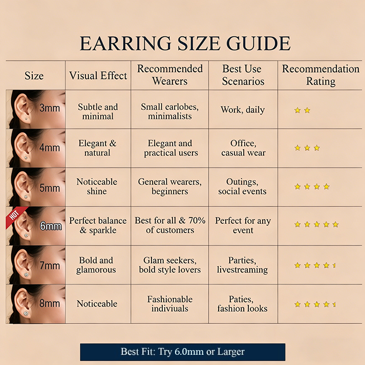 VISOVO Six-Prong Solitaire Stud Earrings 925S & VVS Moissanite