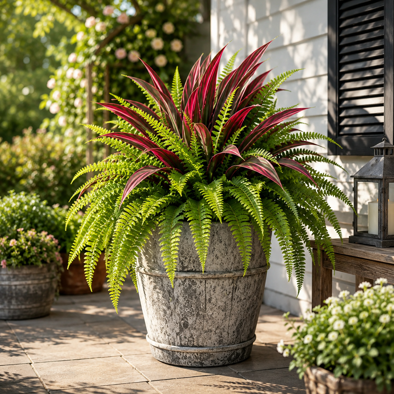 💥 BUY 1 GET 1 FREE (2 PCS) 🔥 UV-Resistant Artificial Fern & Red Dracaena Decorative Plants – Full, Lush & Fade-Resistant!