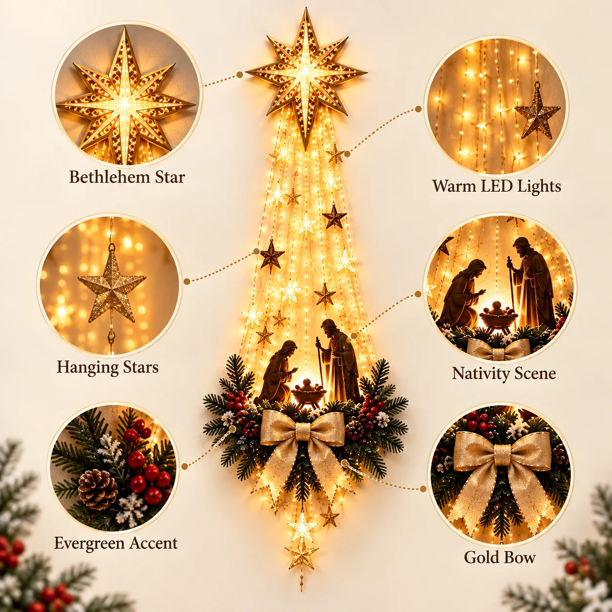 ✨Last Day 49% OFF✨✝️ Bethlehem Star of Faith – Lighted Nativity Wall Decor