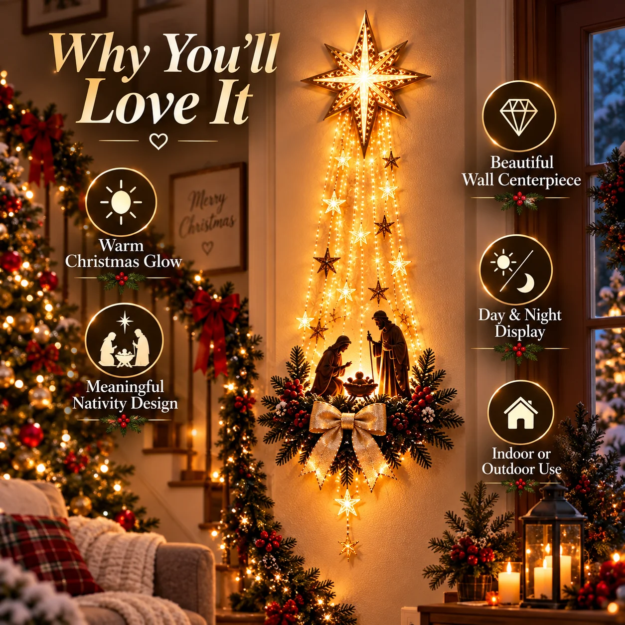 ✨Last Day 49% OFF✨✝️ Bethlehem Star of Faith – Lighted Nativity Wall Decor