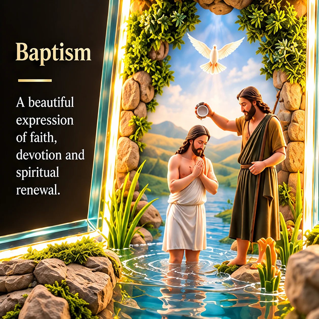 Illuminated Jesus story cross with peaceful warm lighting