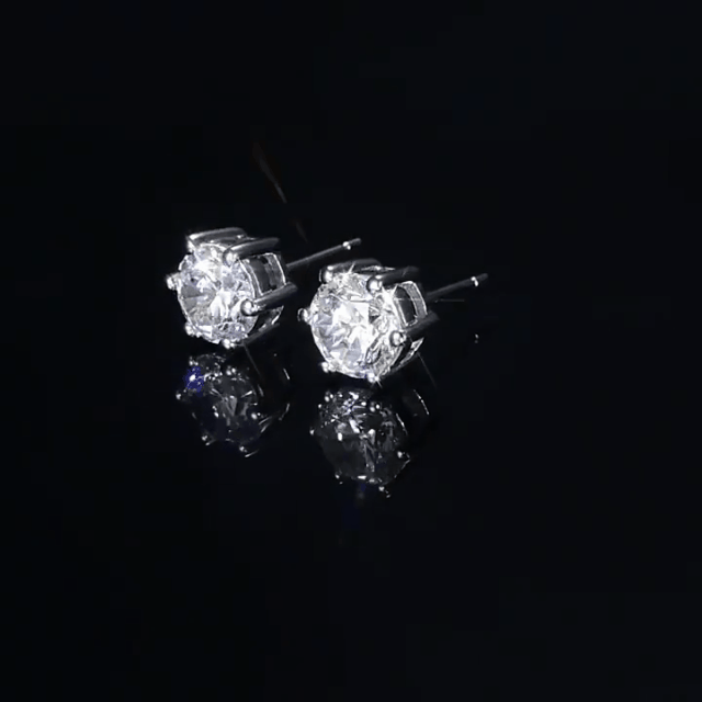 VISOVO Six-Prong Solitaire Stud Earrings 925S & VVS Moissanite