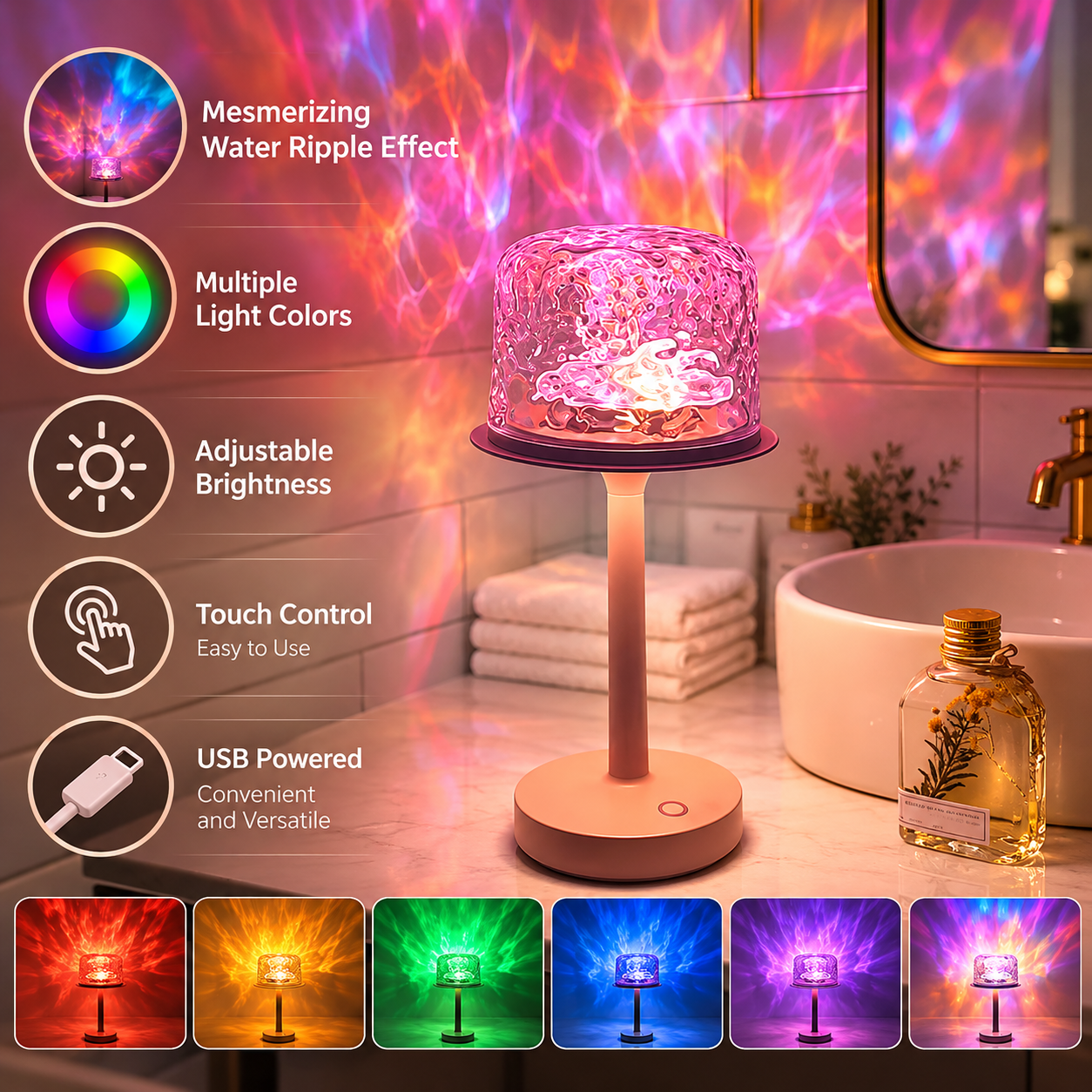 🌊 Ambient Table Lamp – 16 Colors & Remote Control