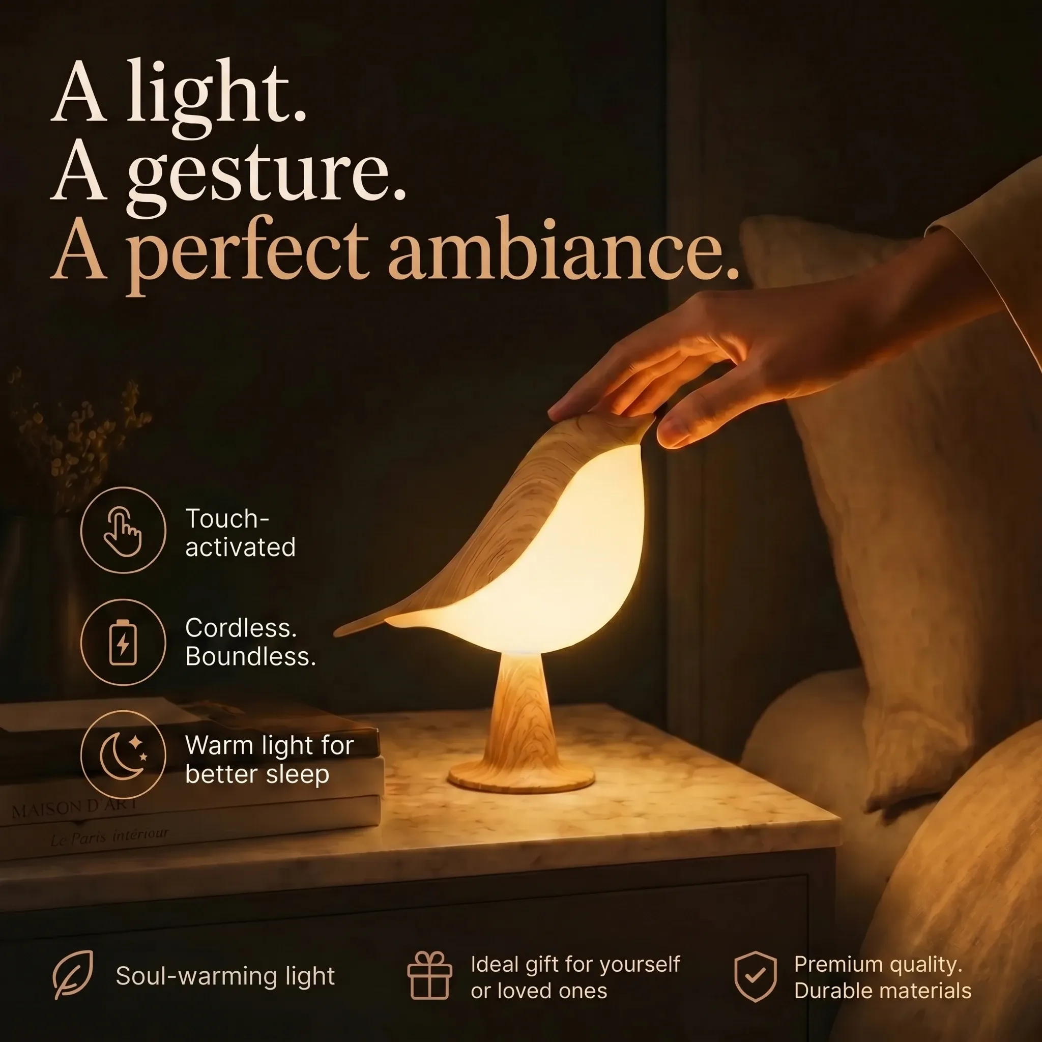 🐦 Cordless Bird Lamp with Touch Dimmer