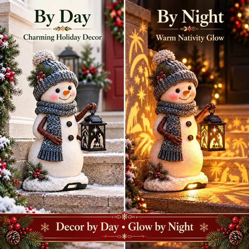 ⏰Last Day 50% OFF!⛄ Snowman Nativity Glow – Solar Christmas Step Light with Holy Family Projection