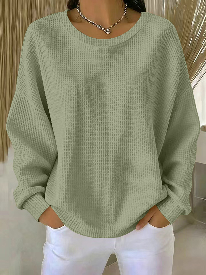  Textured Look, Relaxed Fit | Women's Waffle-Knit Loose-Fit Sweatshirt