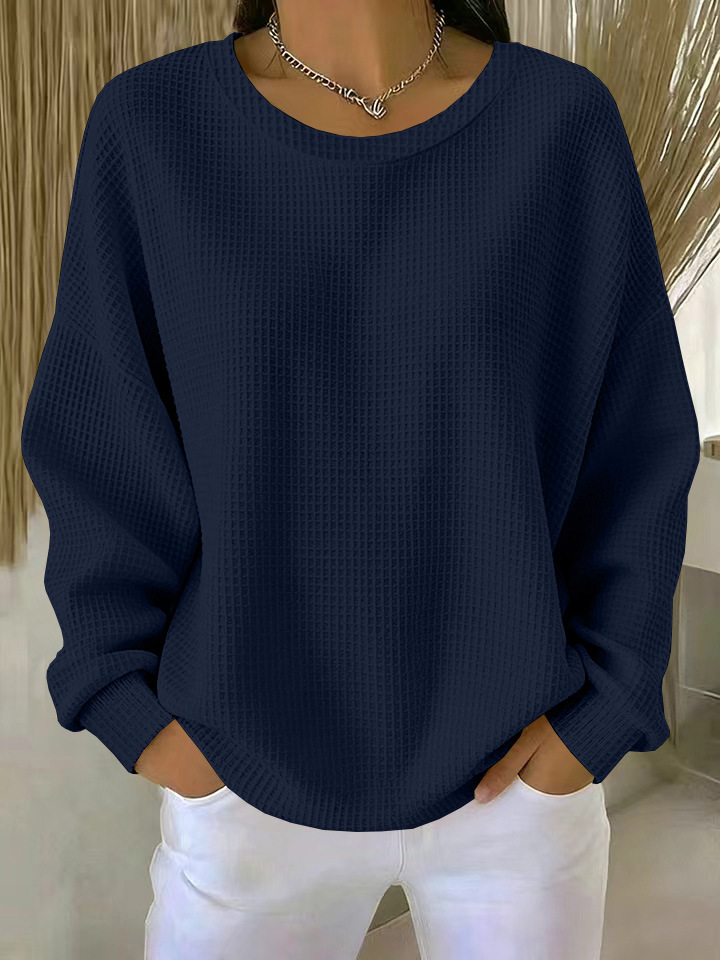  Textured Look, Relaxed Fit | Women's Waffle-Knit Loose-Fit Sweatshirt
