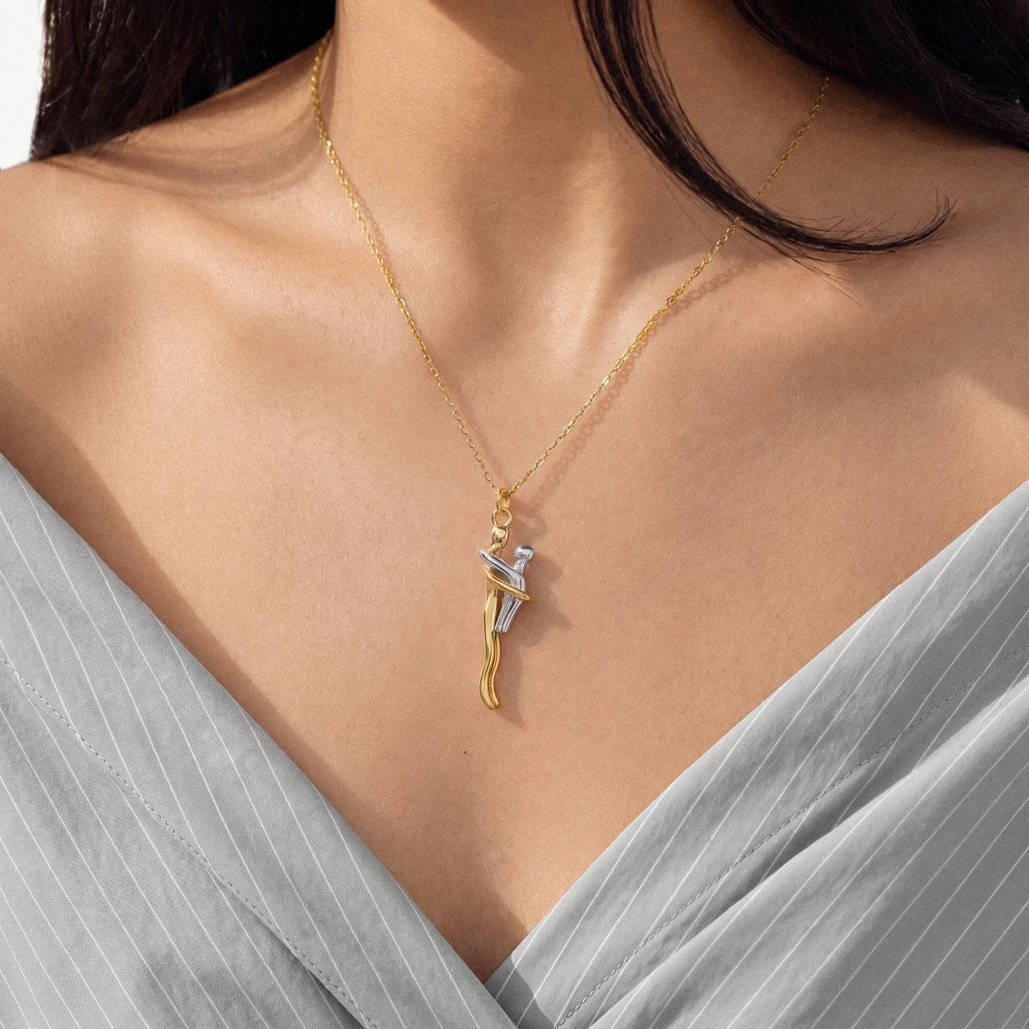 Mother and Child Hug Necklace Close-Up