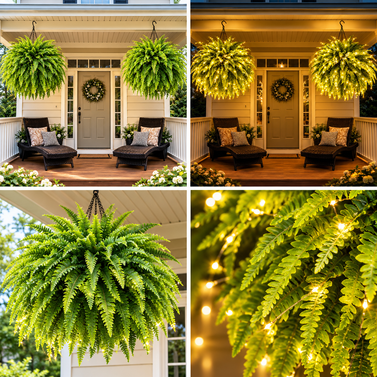 Realistic Lighted Boston Fern – Zero Watering, Evergreen Glow for Porch & Home