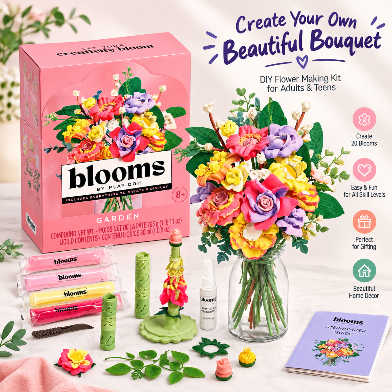 💐 Create Your Own Beautiful Bouquet | Blooms by Play-Doh DIY Flower Making Kit for Adults & Teens