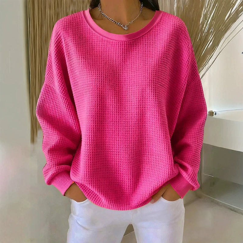  Textured Look, Relaxed Fit | Women's Waffle-Knit Loose-Fit Sweatshirt