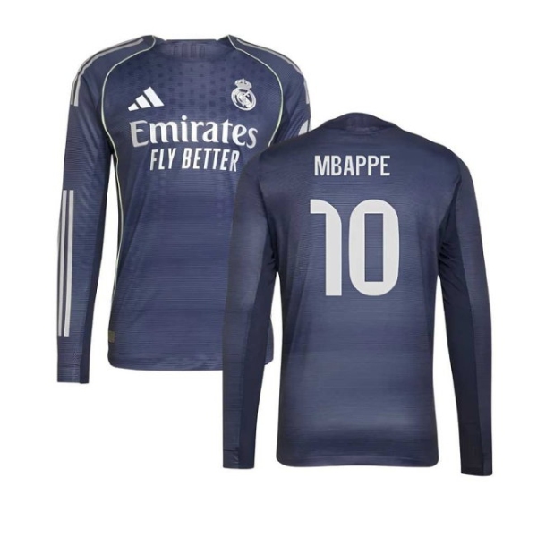 2025-2026 Real Madrid Long Sleeve Away Shirt (Mbappe 10)