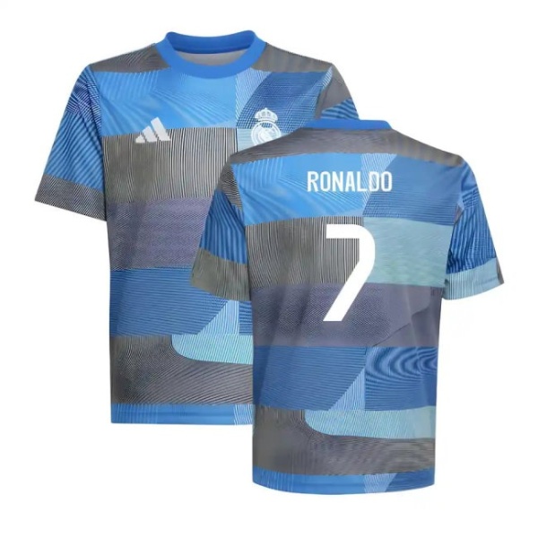 2025-2026 Real Madrid Pre-Match Shirt (Blue) - Kids (Ronaldo 7)