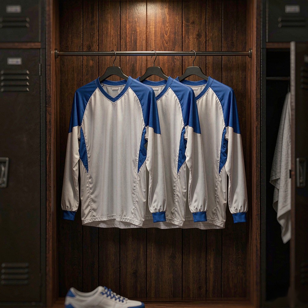 Jerseys hanging on a rail