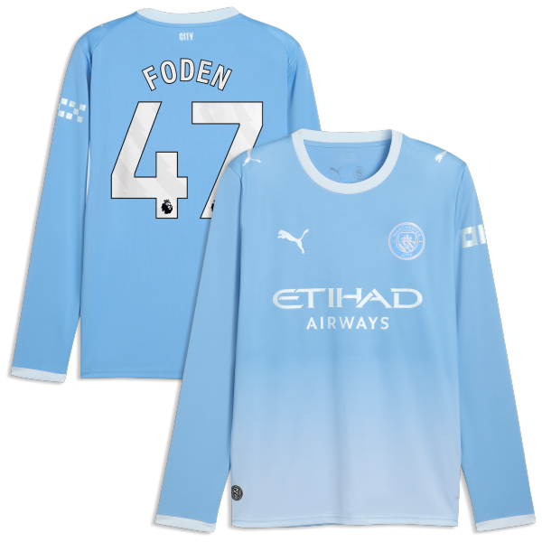 Phil Foden Manchester City 2026/27 Home Replica Long Sleeve Jersey - Light Blue