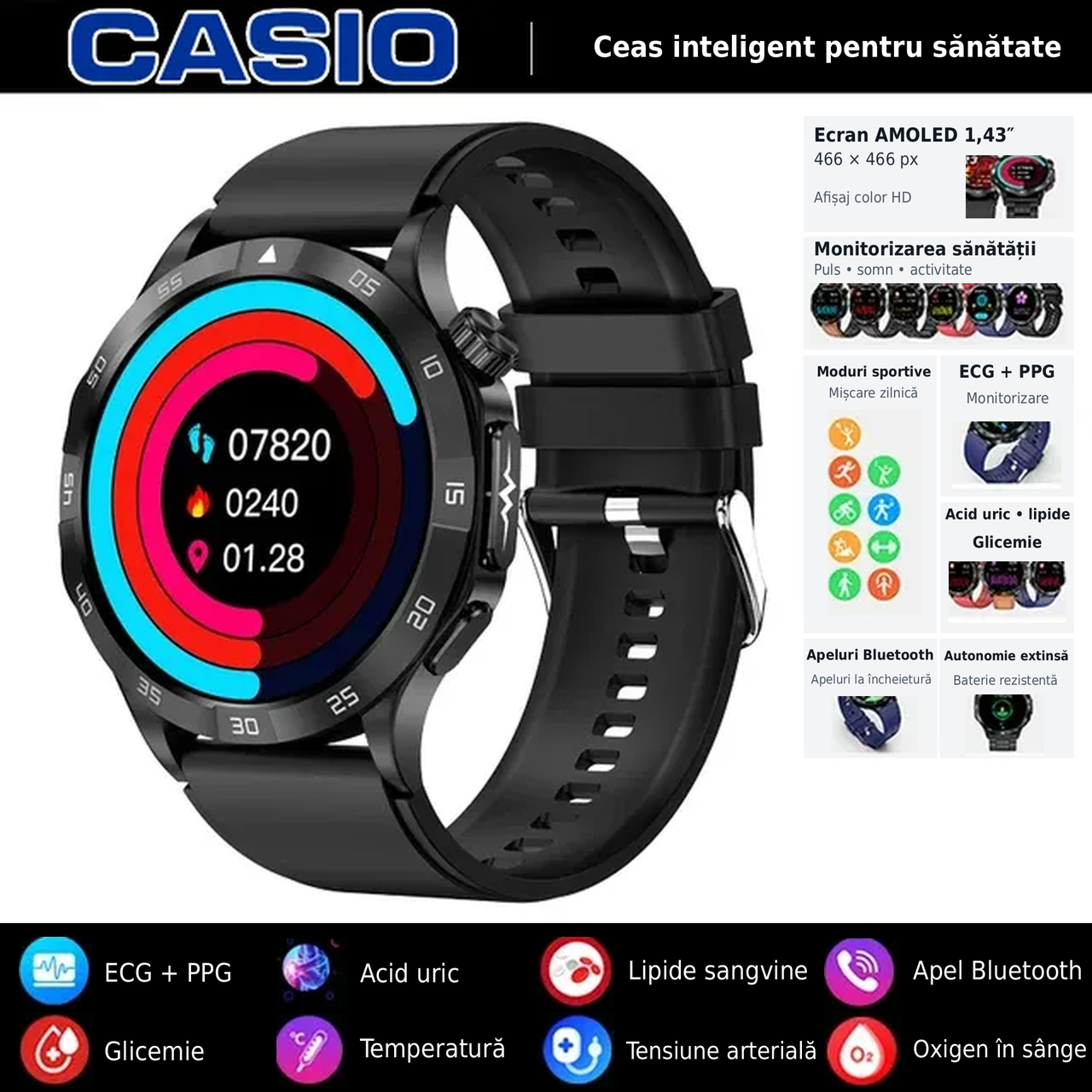 ⌚️⌚️CASIO AI zdravotní chytré hodinky 2026 ⌚️✨ – neinvazivní měření glukózy, EKG a PPG, komplexní monitoring zdraví