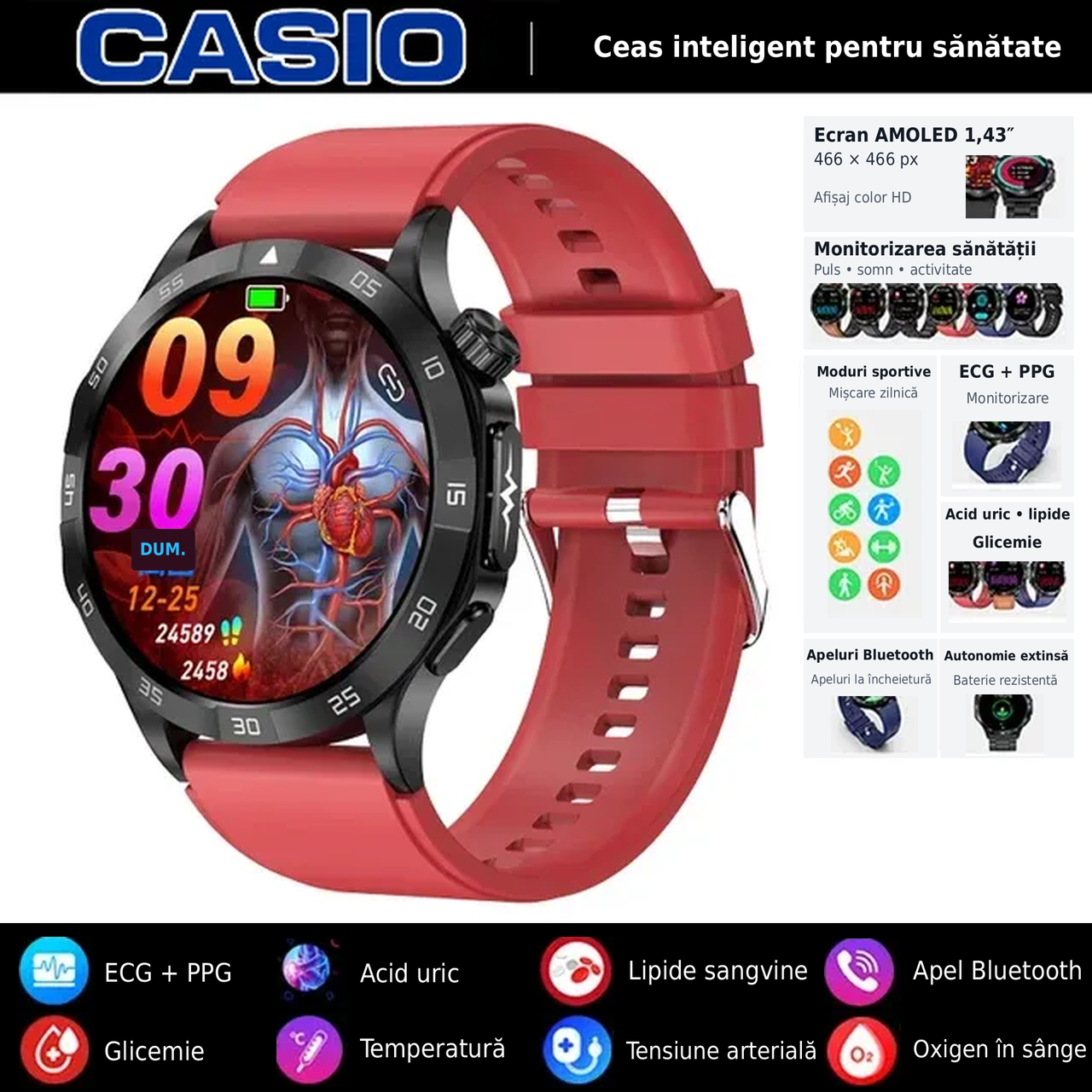 ⌚️⌚️CASIO AI zdravotní chytré hodinky 2026 ⌚️✨ – neinvazivní měření glukózy, EKG a PPG, komplexní monitoring zdraví