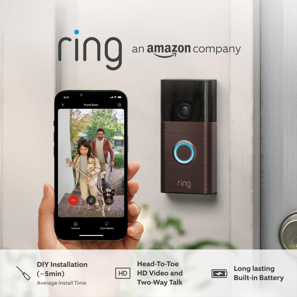 Ring Battery Video Doorbell (Lansat în 2024) | Cameră video fără fir DIY pentru sonerie I Vedere din cap până la picioare, video HD | Instalare ușoară (5 minute) | Bateria încorporată I Ring Home Probă gratuită de 30 de zile