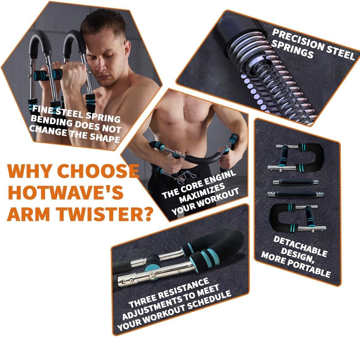 Aparat de exercițiu HOTWAVE Twist Braț, bară de fitness reglabilă cu arc, aparat de exercițiu pentru întărirea pieptului triceps antebraț, echipament portabil de fitness acasă