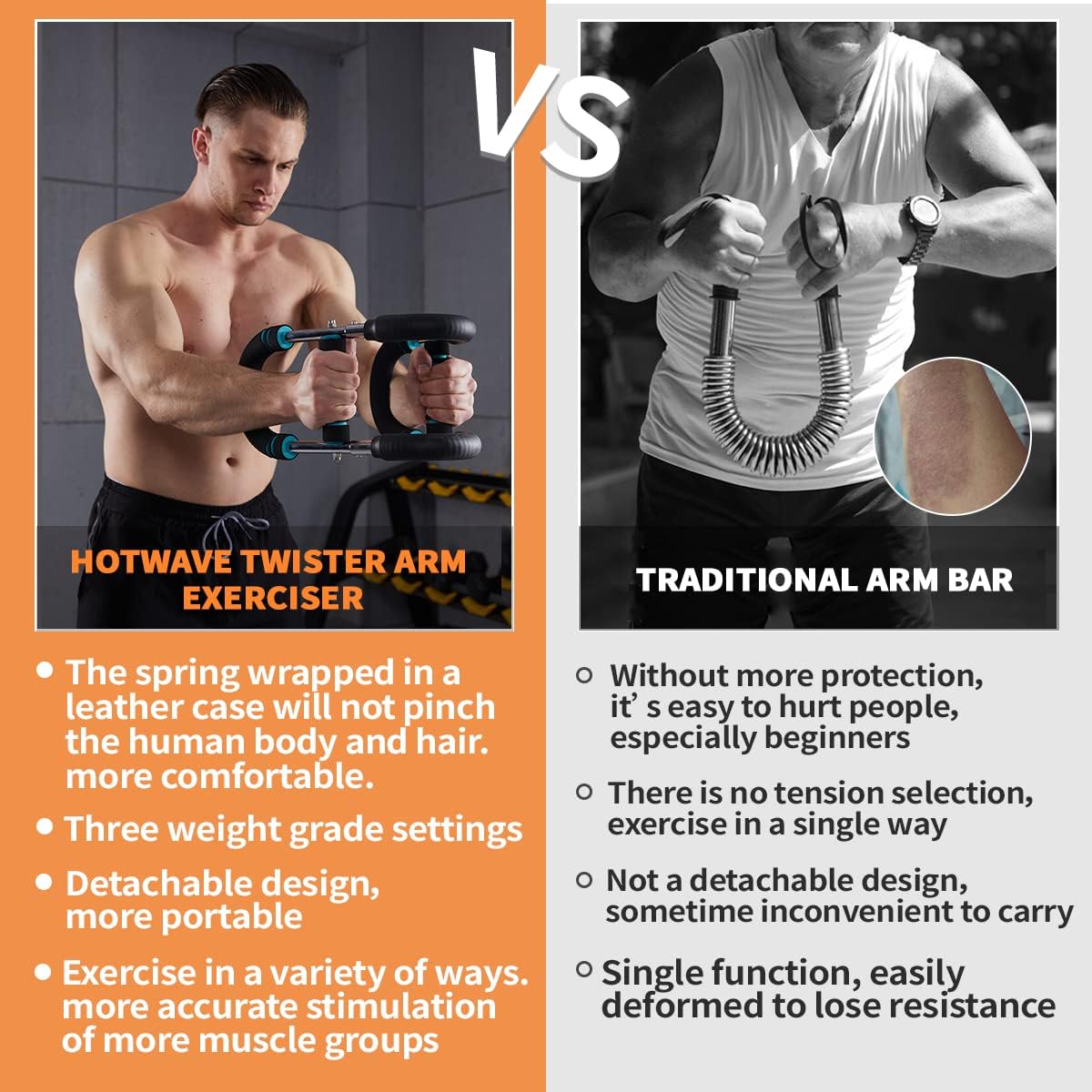 Aparat de exercițiu HOTWAVE Twist Braț, bară de fitness reglabilă cu arc, aparat de exercițiu pentru întărirea pieptului triceps antebraț, echipament portabil de fitness acasă