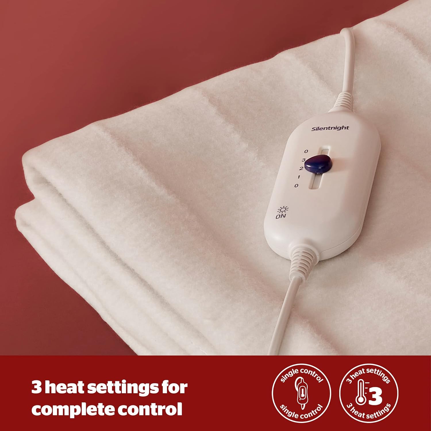 Silentnight  Pătură electrică Comfort Control - Pătură electrică încălzită cu 3 setări de încălzire, încălzire rapidă și curele ușor de instalat - lavabilă la mașină