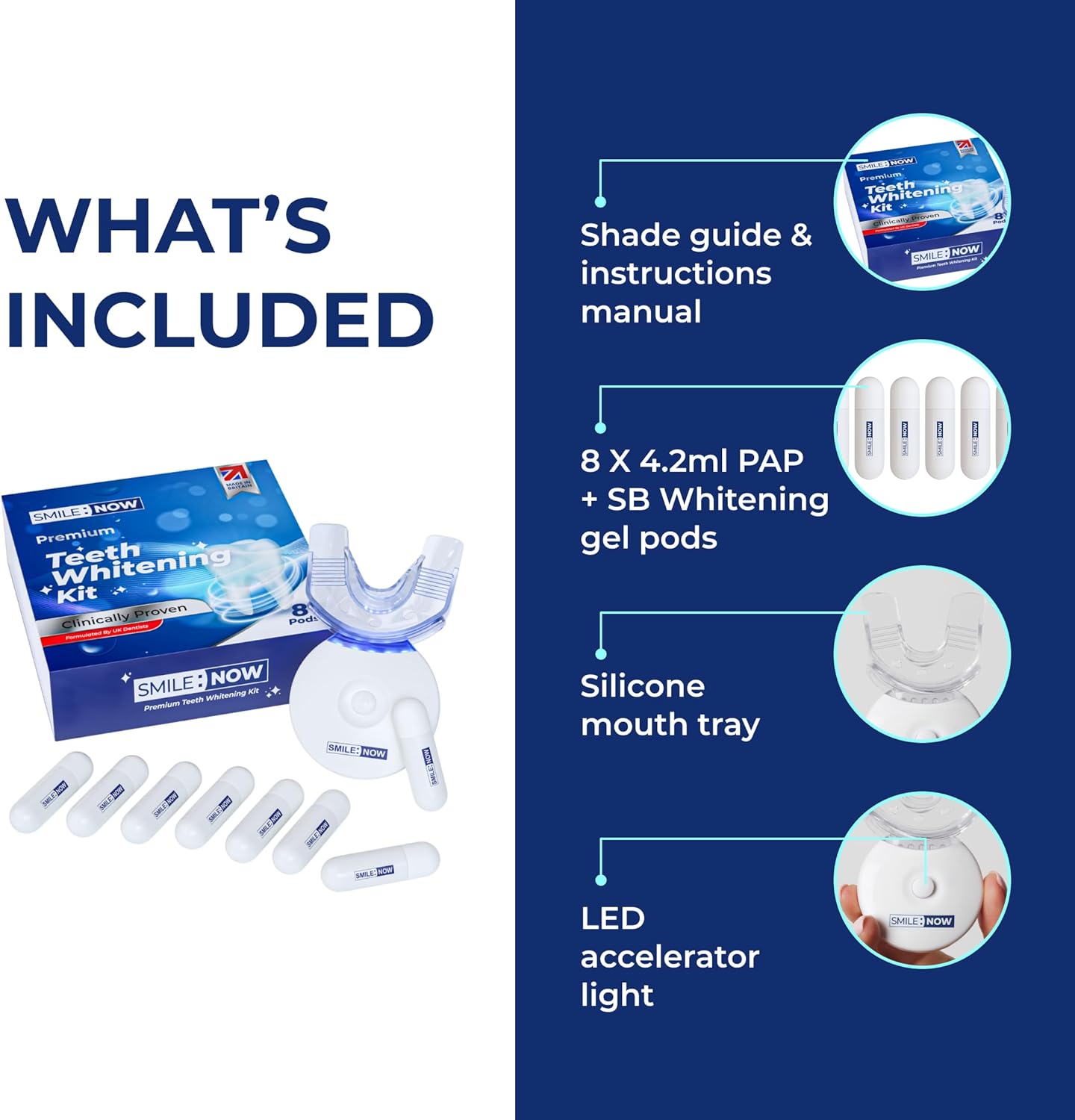Kit de albire a dintilor - Albitor de dinti Papanicolau Formulat de stomatologi din Marea Britanie - 8 capsule de gel de albire a dintilor 33,6 ml Gel de albire a dintilor Smile de inalta vizibilitate
