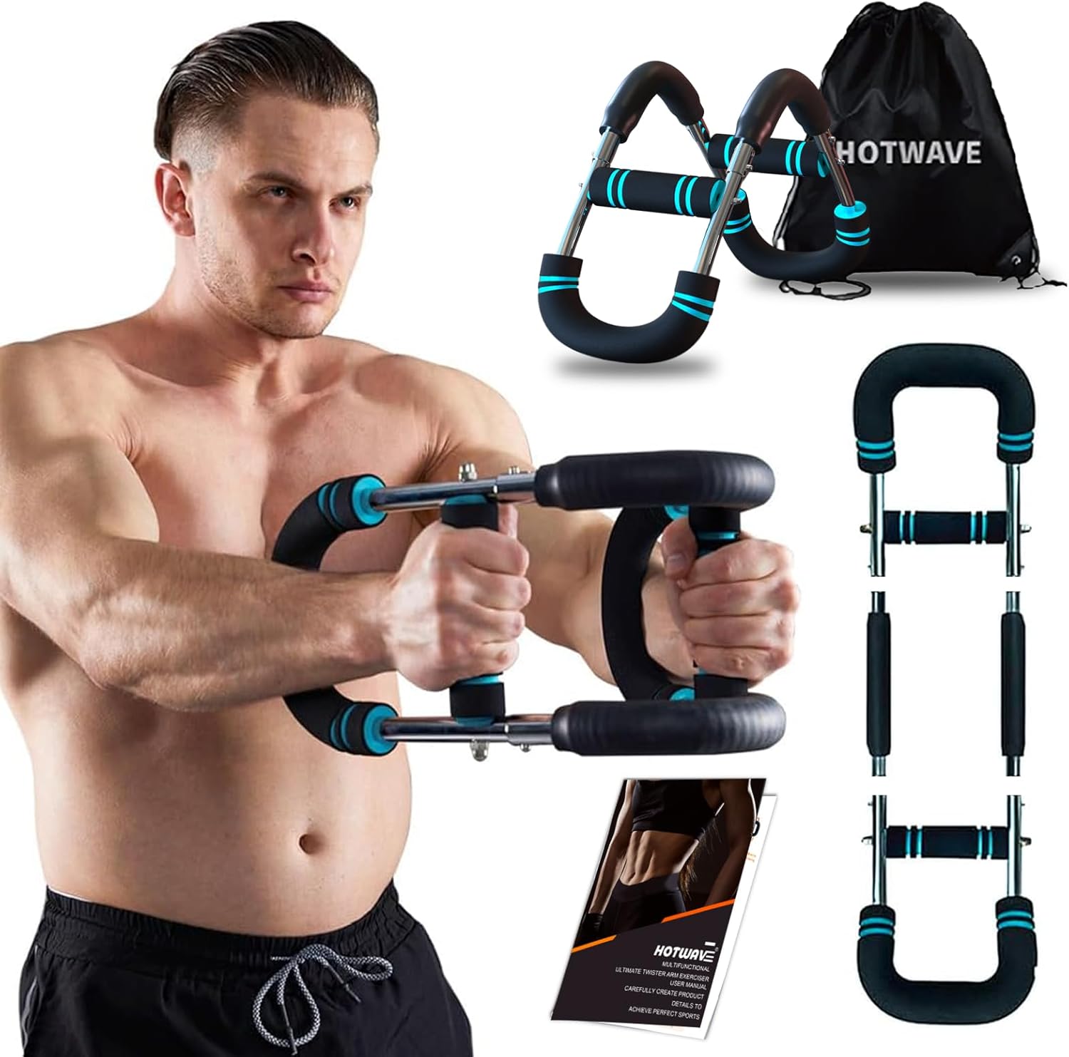 Aparat de exercițiu HOTWAVE Twist Braț, bară de fitness reglabilă cu arc, aparat de exercițiu pentru întărirea pieptului triceps antebraț, echipament portabil de fitness acasă