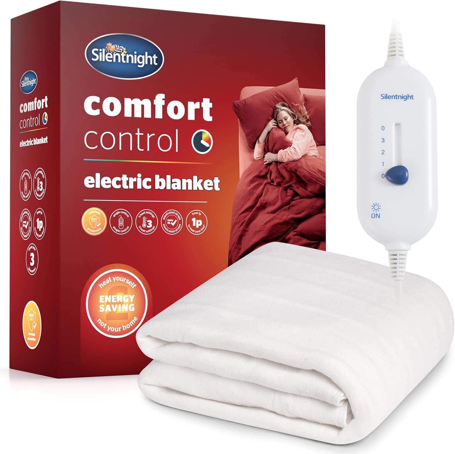 Silentnight  Pătură electrică Comfort Control - Pătură electrică încălzită cu 3 setări de încălzire, încălzire rapidă și curele ușor de instalat - lavabilă la mașină
