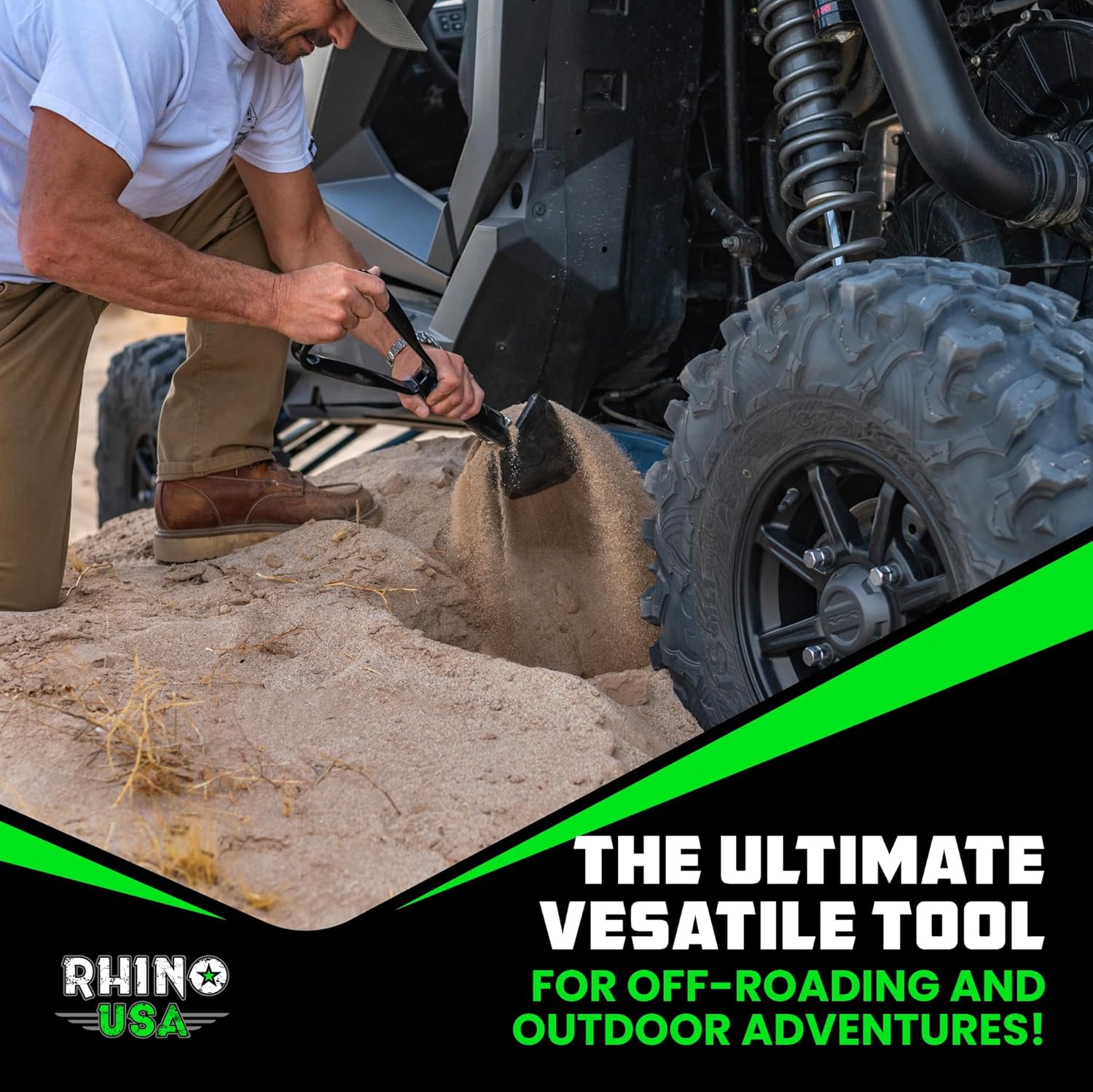 Lopată de supraviețuire pliabilă RHINO USA cu Pick - Instrument rezistent din oțel carbon pentru off-road, camping, grădinărit, plajă, săpat în murdărie, nisip, noroi și zăpadă.