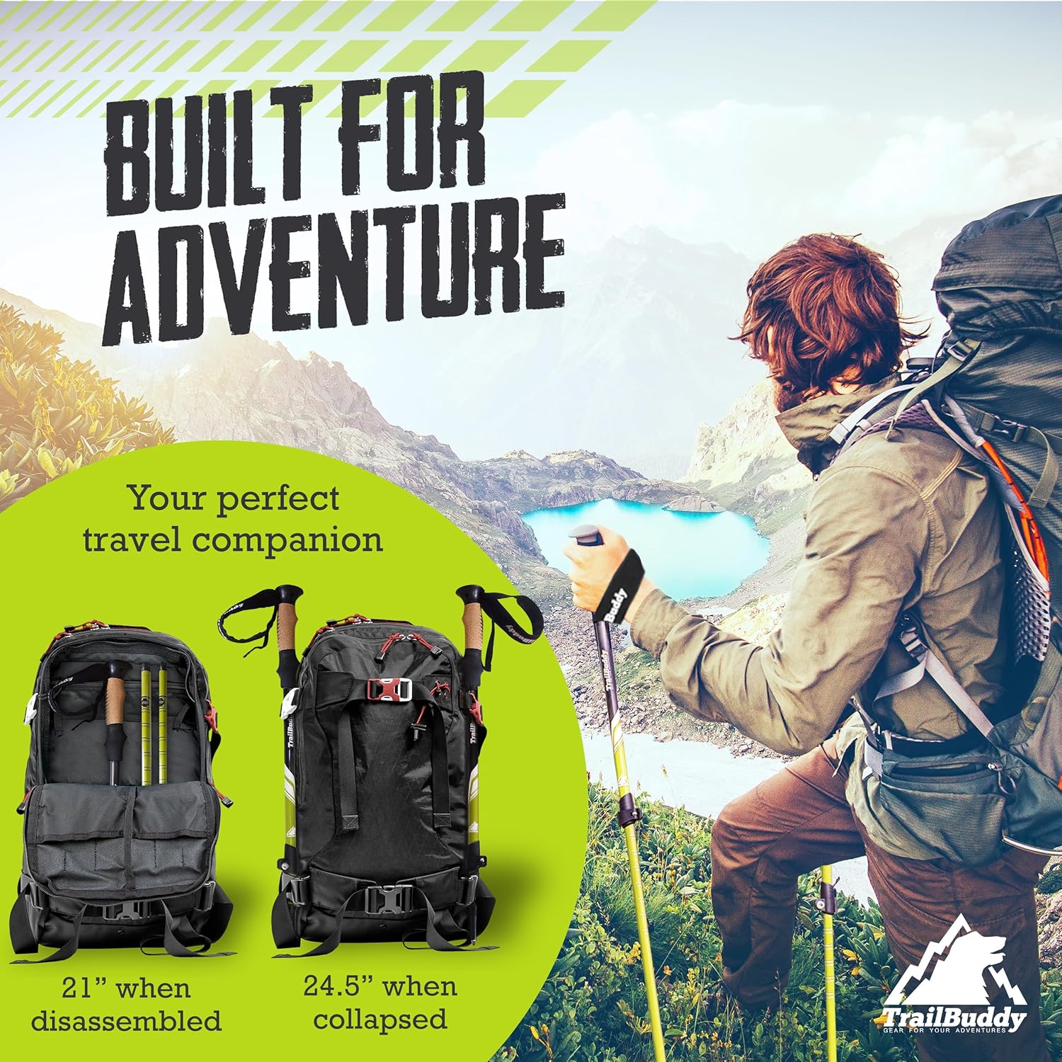 Bețe de drumeție TrailBuddy - Pachete de 2 bețe de drumeții ușoare, reglabile pentru drumeții, camping și rucsac - bețe de drumeție cu mânere din plută și curele căptușite