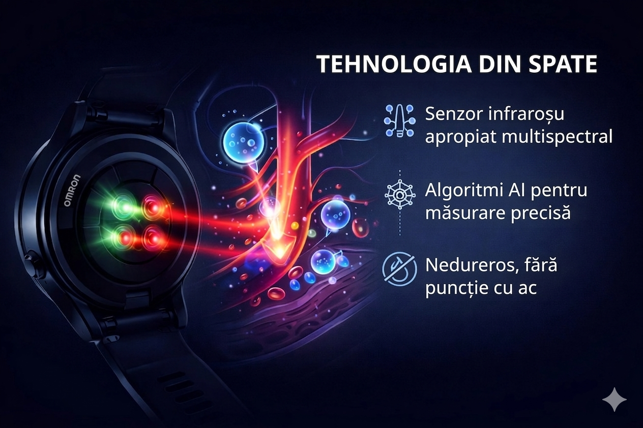 Monitor inteligent de glucoză Omron Pro – Monitorizare nedureroasă a glicemiei 4 în 1