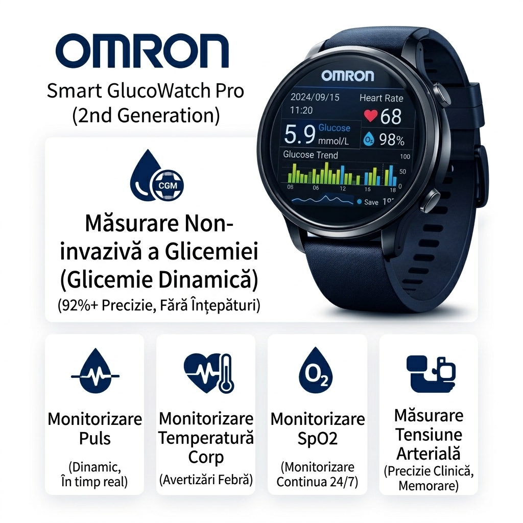 Monitor inteligent de glucoză Omron Pro – Monitorizare nedureroasă a glicemiei 4 în 1