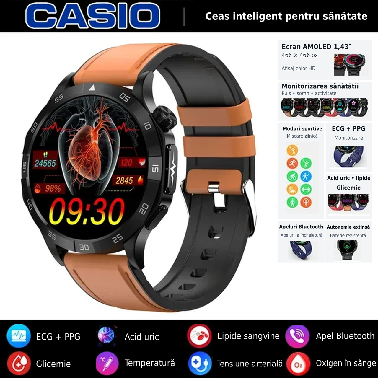 ⌚️⌚️CASIO AI zdravotní chytré hodinky 2026 ⌚️✨ – neinvazivní měření glukózy, EKG a PPG, komplexní monitoring zdraví