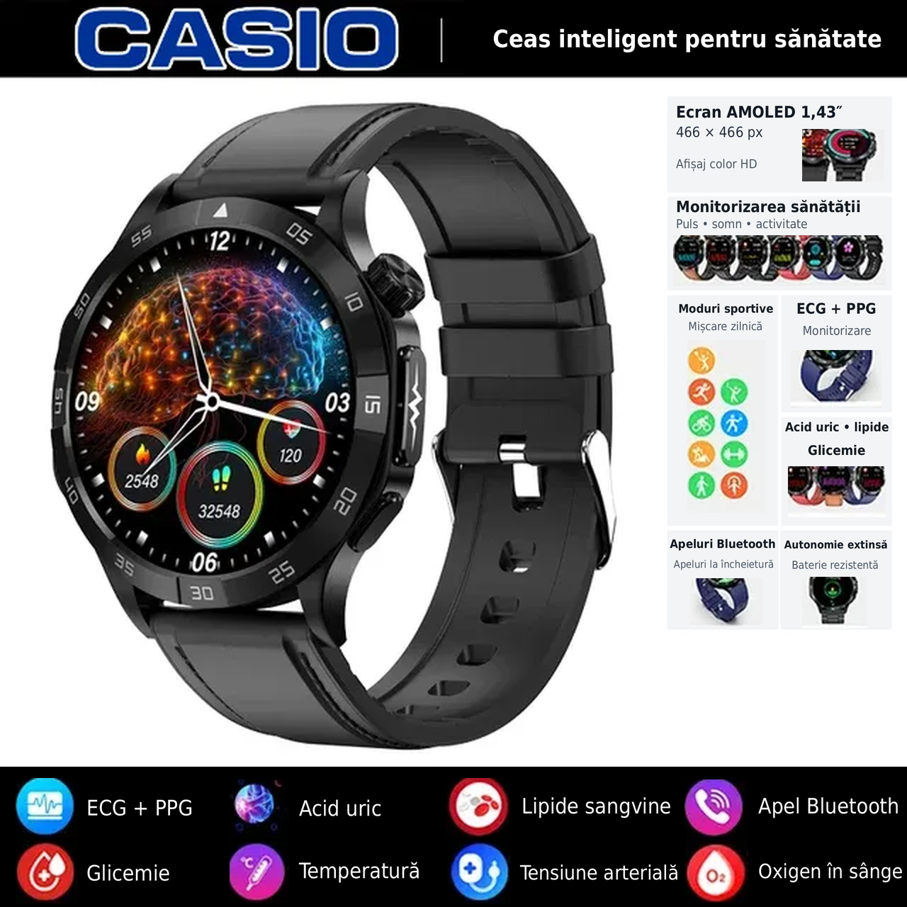 ⌚️⌚️CASIO AI zdravotní chytré hodinky 2026 ⌚️✨ – neinvazivní měření glukózy, EKG a PPG, komplexní monitoring zdraví