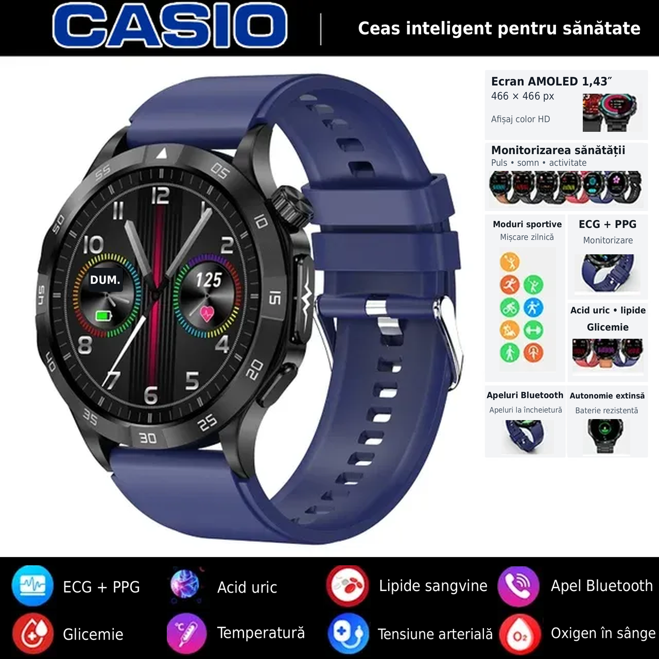 ⌚️⌚️CASIO AI zdravotní chytré hodinky 2026 ⌚️✨ – neinvazivní měření glukózy, EKG a PPG, komplexní monitoring zdraví