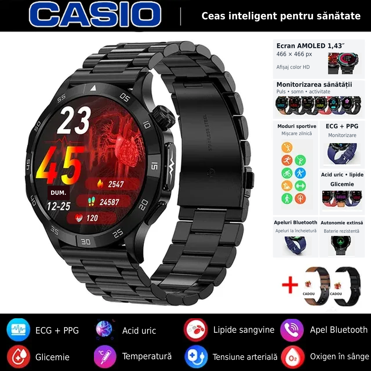 ⌚️⌚️CASIO AI zdravotní chytré hodinky 2026 ⌚️✨ – neinvazivní měření glukózy, EKG a PPG, komplexní monitoring zdraví