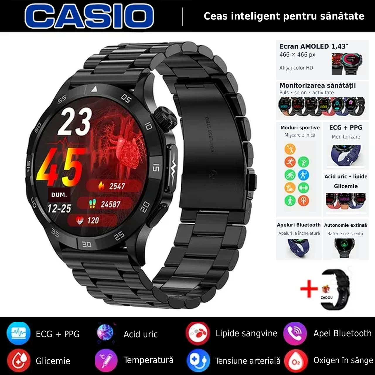⌚️⌚️CASIO AI zdravotní chytré hodinky 2026 ⌚️✨ – neinvazivní měření glukózy, EKG a PPG, komplexní monitoring zdraví